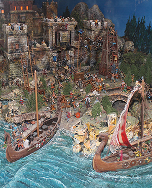 Diorama von von Peter Kraus mit einem Wikinger-Angriff